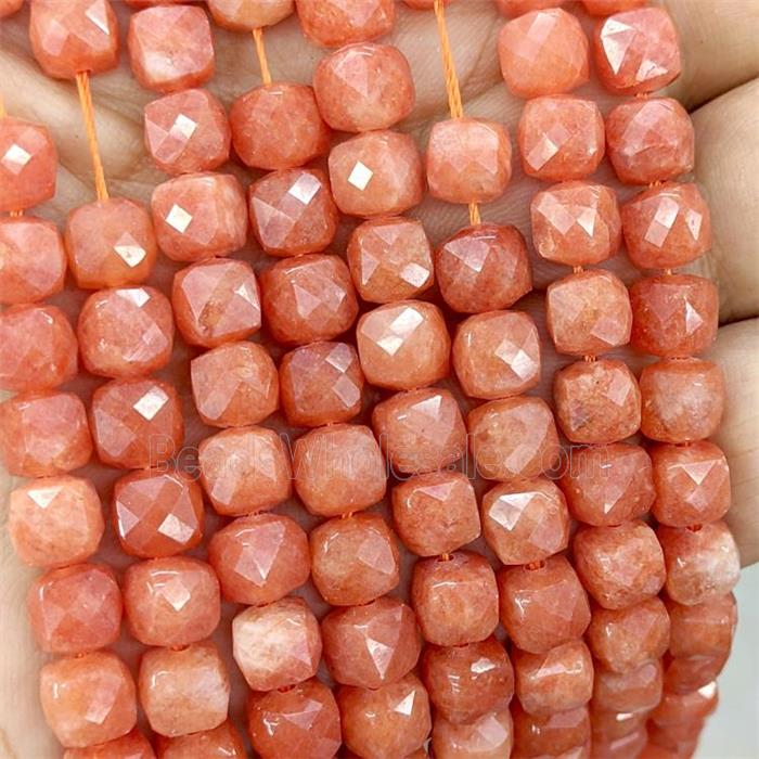 Orange Jade Beads Dye Faceted Cube