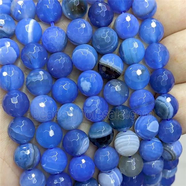Blue Stripe Agate Beads Band Dye Faceted Round