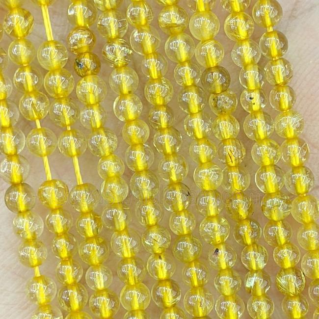 Natural Golden Rutilated Quartz Beads Smooth Round Dye