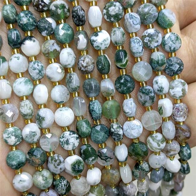 Natural Green Tree Agate Beads Faceted Coin
