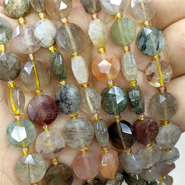 Natural Rutilated Quartz Beads Faceted Coin Mixed