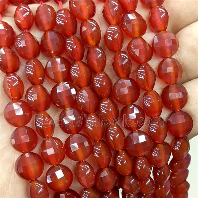 Natural Agate Beads Red Dye Faceted Coin