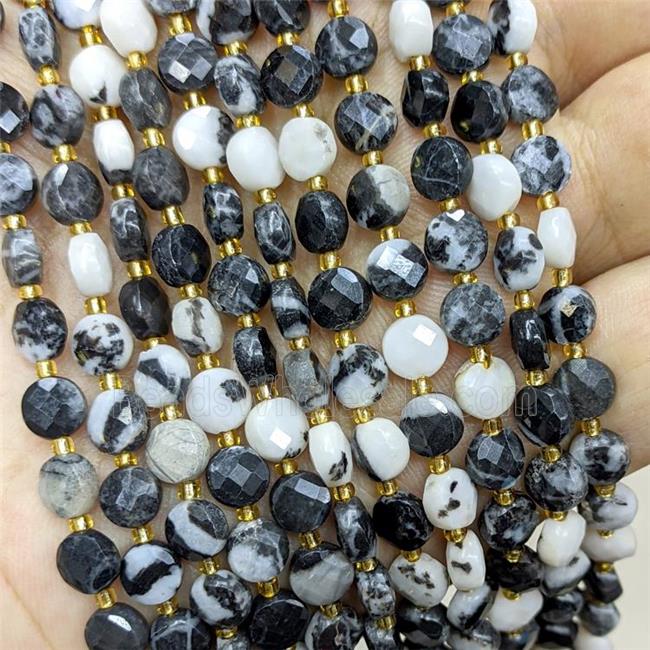 Zebra Jasper Beads Faceted Coin Black White