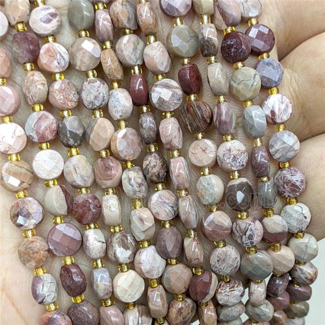 Pink Bloodstone Beads Faceted Coin