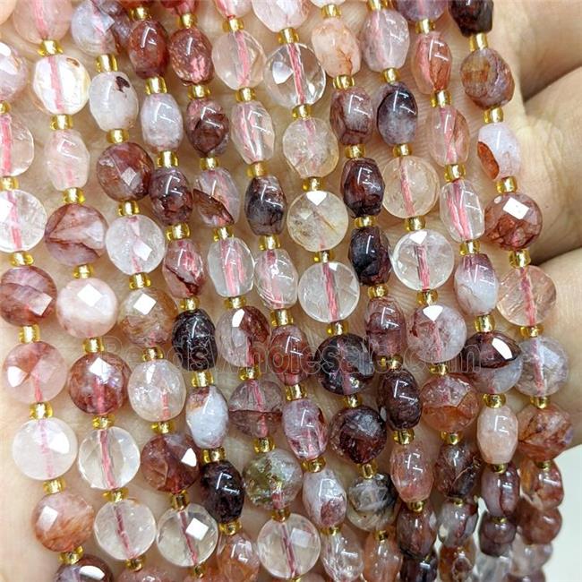 Natural Red Hematoid Quartz Beads Faceted Coin