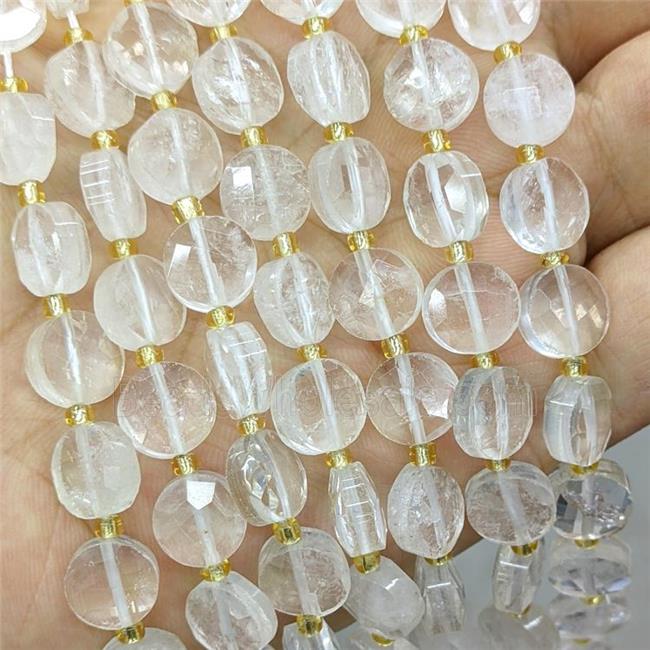 Natural Clear Quartz Beads Faceted Coin