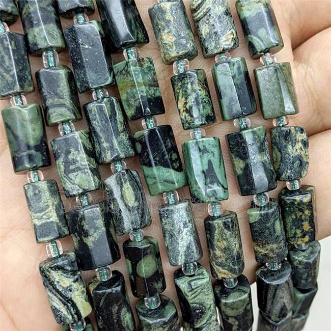 Natural Green Kambaba Jasper Tube Beads