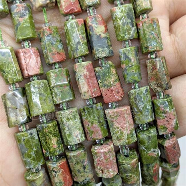 Natural Unakite Tube Beads Green
