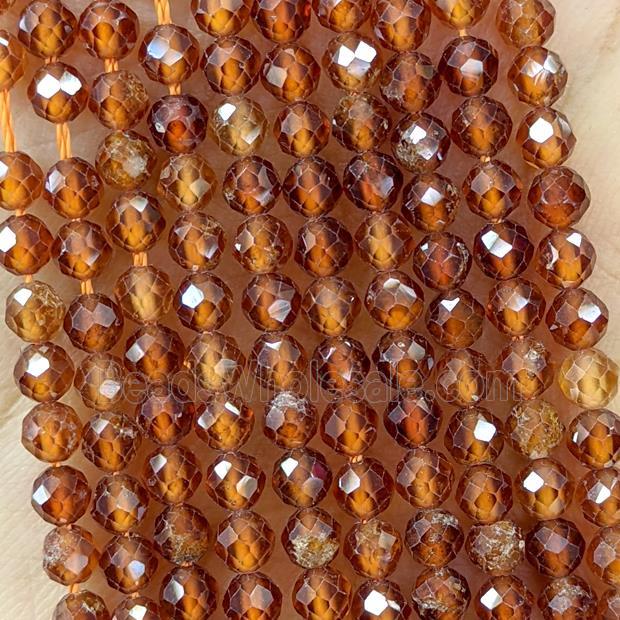 Natural Orange Garnet Beads Faceted Round