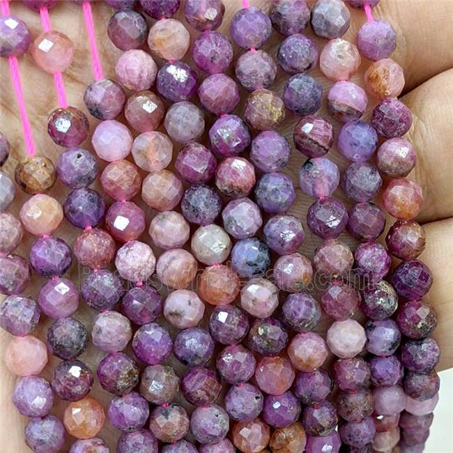 Natural Ruby Beads Pink Faceted Round