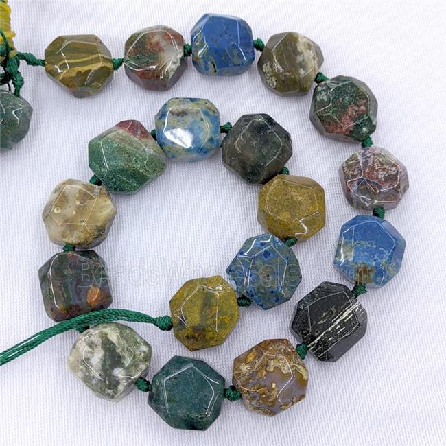 Natural Ocean Agate Beads Faceted Coin Multicolor