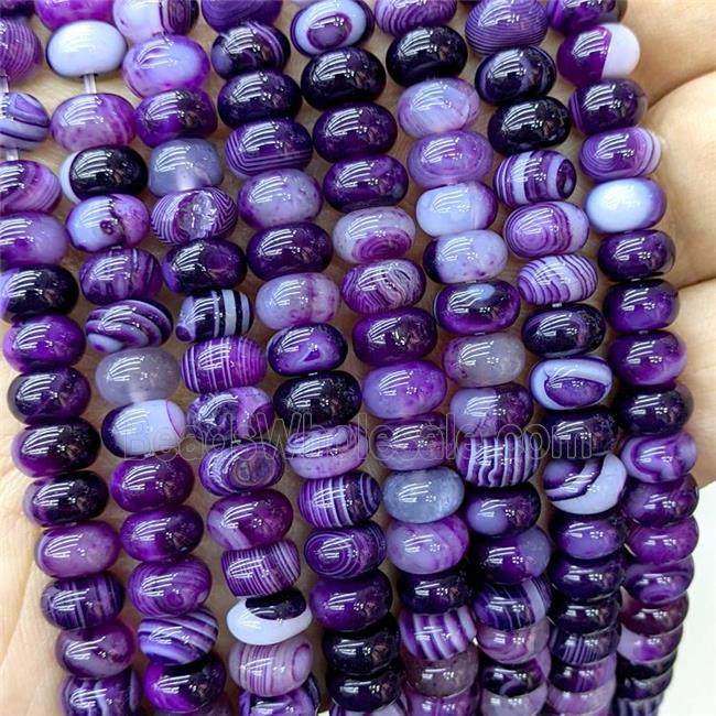 Natural Stripe Agate Beads Banded Smooth Rondelle Purple Dye