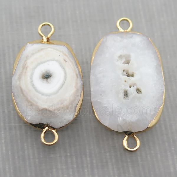 white Quartz Druzy connector, freeform, gold plated