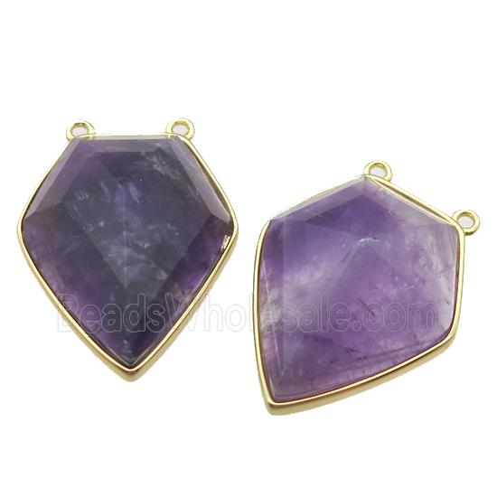 purple Amethyst arrowhead pendant with 2loops, gold plated