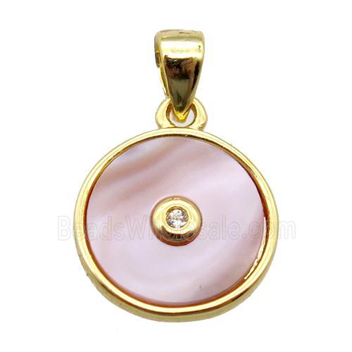 pink queen shell circle pendant, gold plated