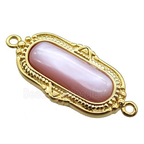pink queen shell oval connector, gold plated