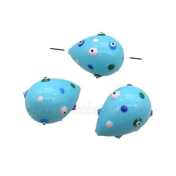 blue Pearlized Shell teardrop beads with evil eye