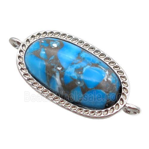blue Turquoise connector, oval, platinum plated