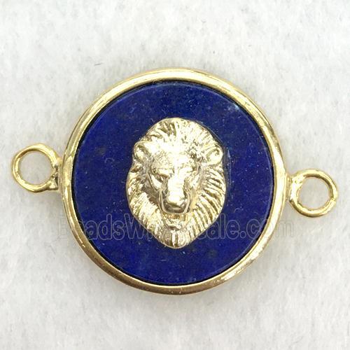 blue lapis circle connector with lionhead