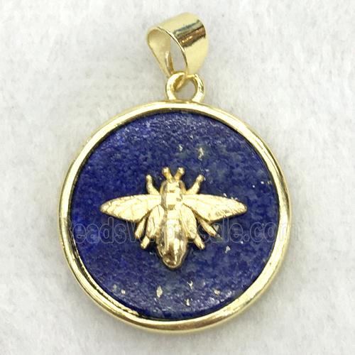 blue lapis circle pendant with honeybee