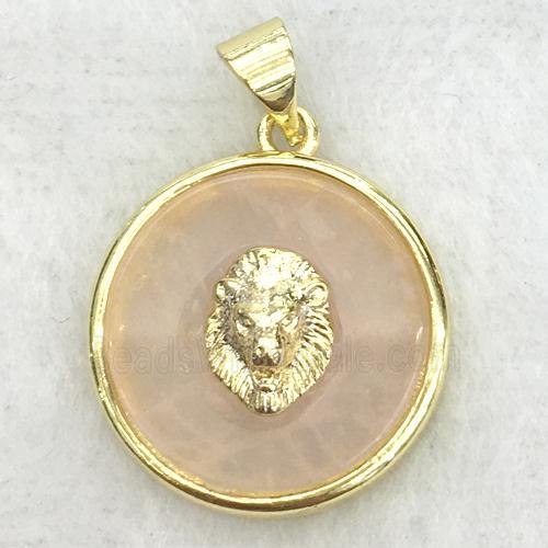 peach sunstone circle pendant with lionhead