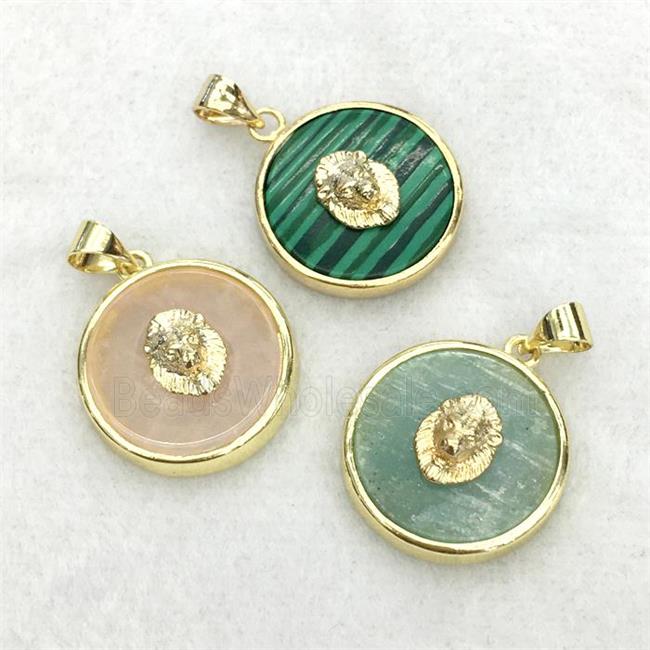 mixed gemstone circle pendant with lionhead