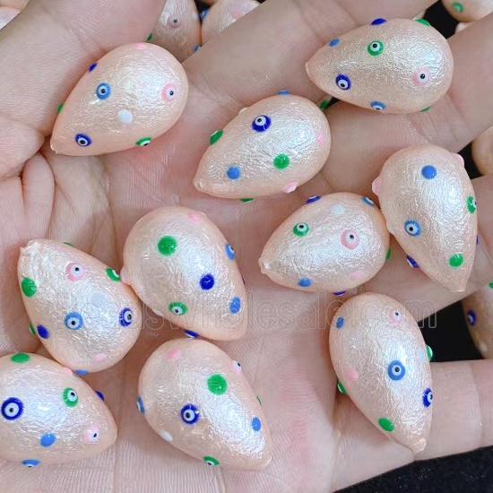 lt.champagne pearlized shell teardrop beads pave evil eye