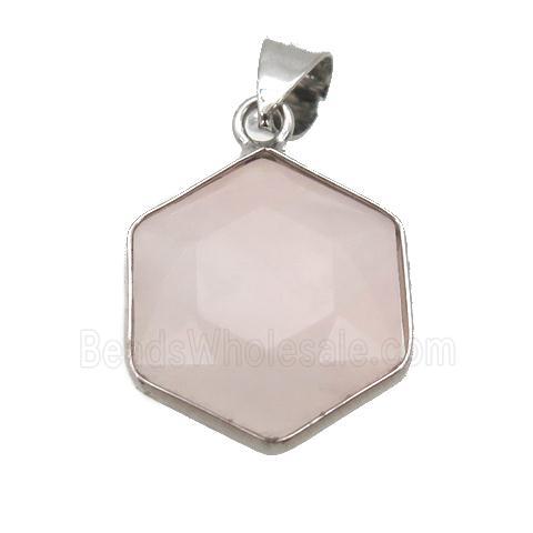 Rose Quartz pendant, faceted hexagon