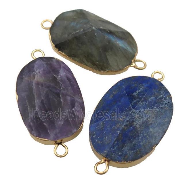mixed Gemstone connector, point, freeform, gold plated