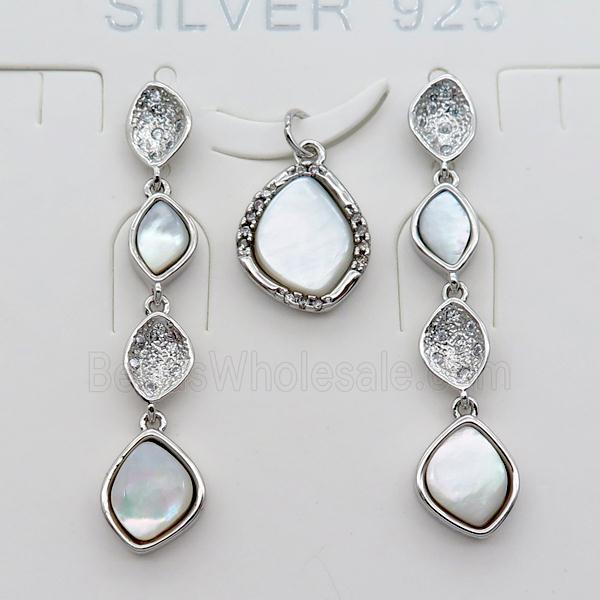 copper Stud Earrings and pendant pave zircon with Pearlized shell, platinum plated