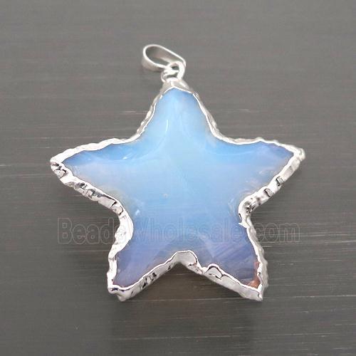 white Opalite star pendant, hammered, silver plated