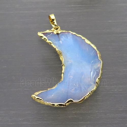 white Opalite moon pendant, hammered, gold plated