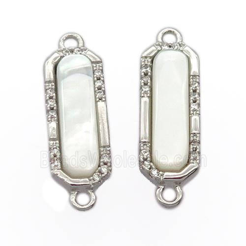 copper connector pave zircon with pearlized shell, platinum plated