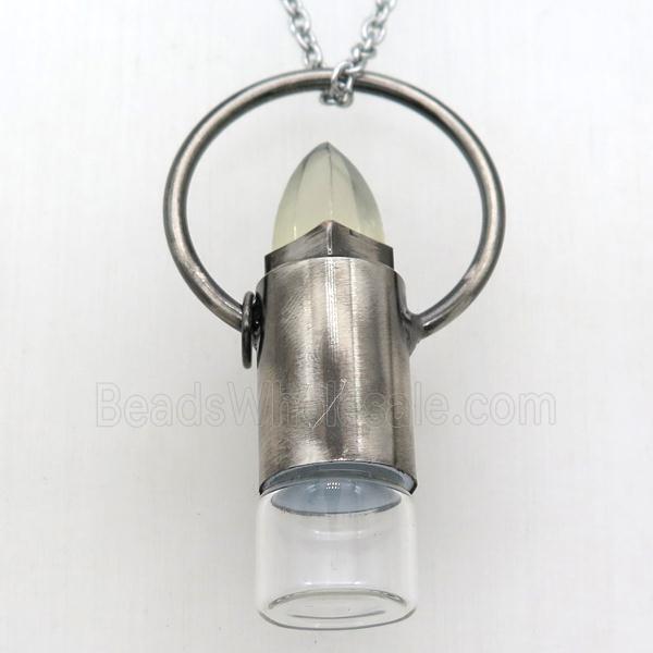 copper perfume bottle Necklace with lemon quartz, gunmetal