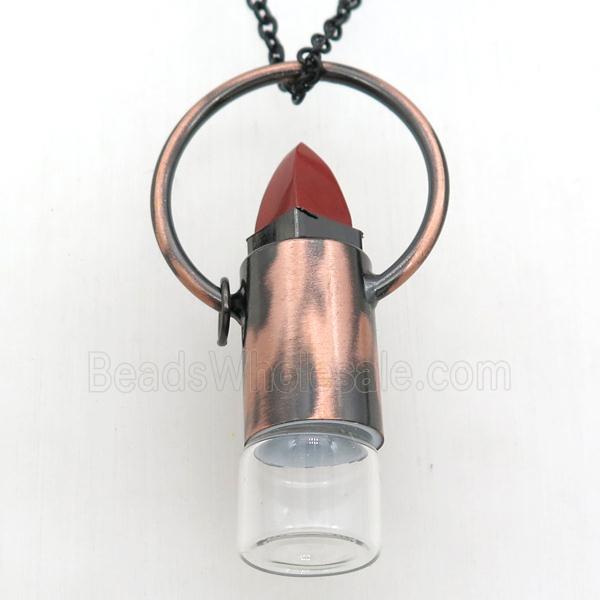 copper perfume bottle Necklace with red jasper, antique red