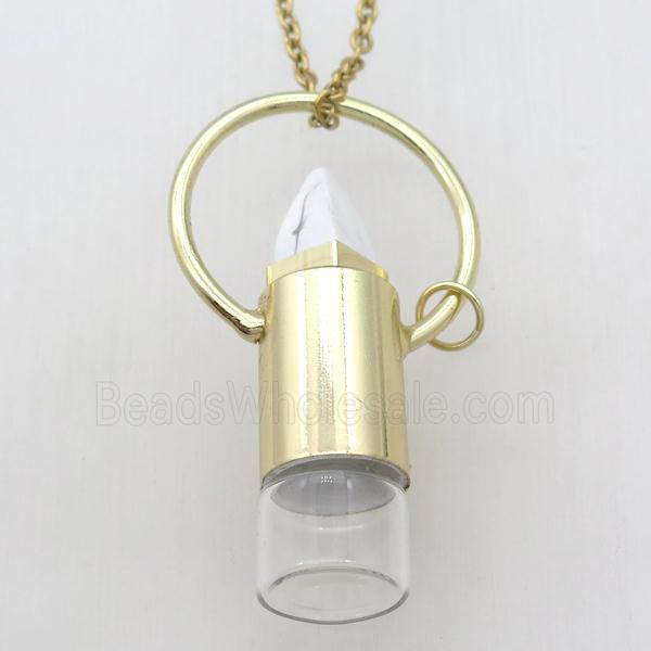 copper perfume bottle Necklace with white howlite, gold plated