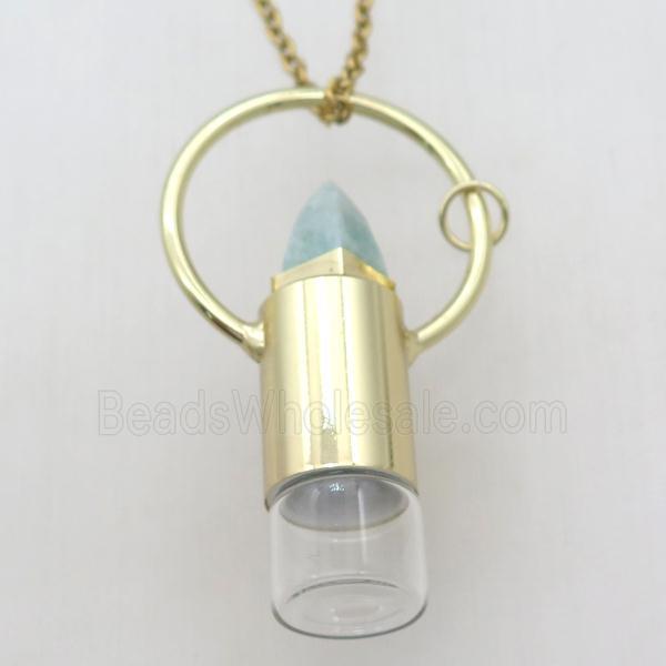 copper perfume bottle Necklace with amazonite, gold plated