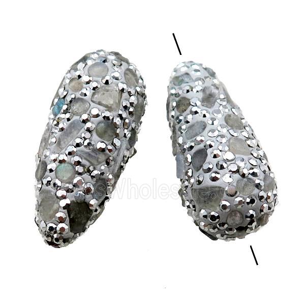 Clay teardrop Beads paved rhinestone with Labradorite
