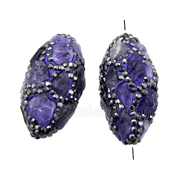 Clay rice Beads paved rhinestone with Amethyst