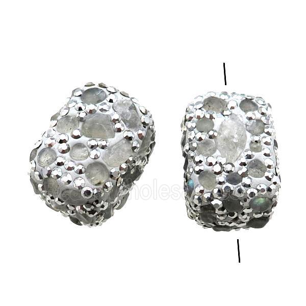 Clay cuboid Beads paved rhinestone with Labradorite