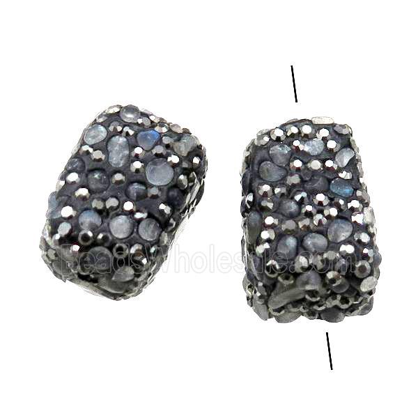 Clay cuboid Beads paved rhinestone with Labradorite