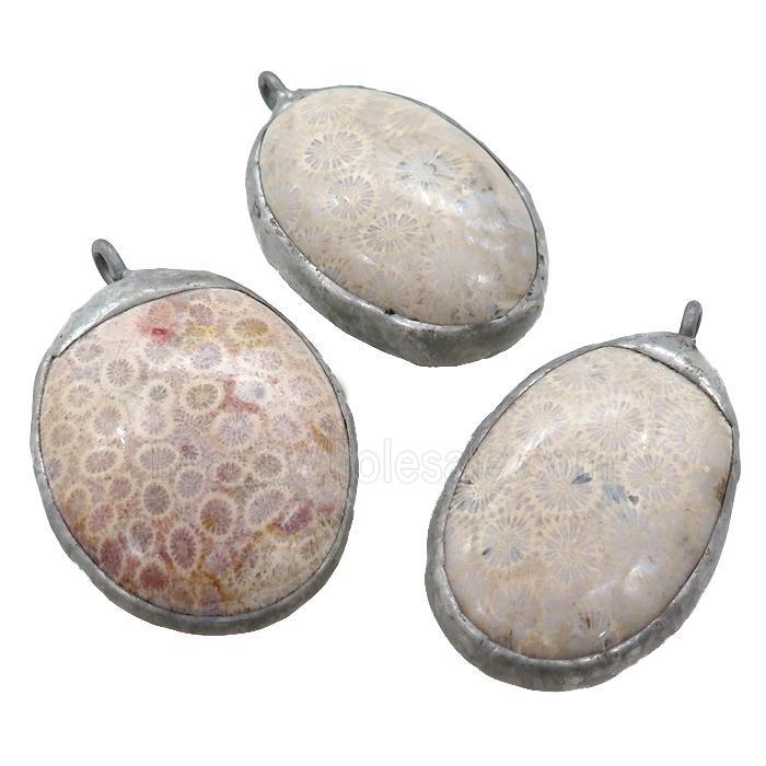 Coral Fossil pendant, mixed shape, mix color, platinum plated