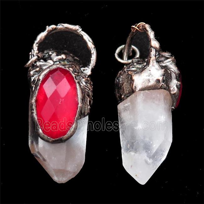 Clear Quartz Crystal pendant, antique red