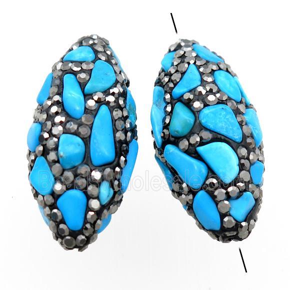 Clay rice beads paved rhinestone with turquoise