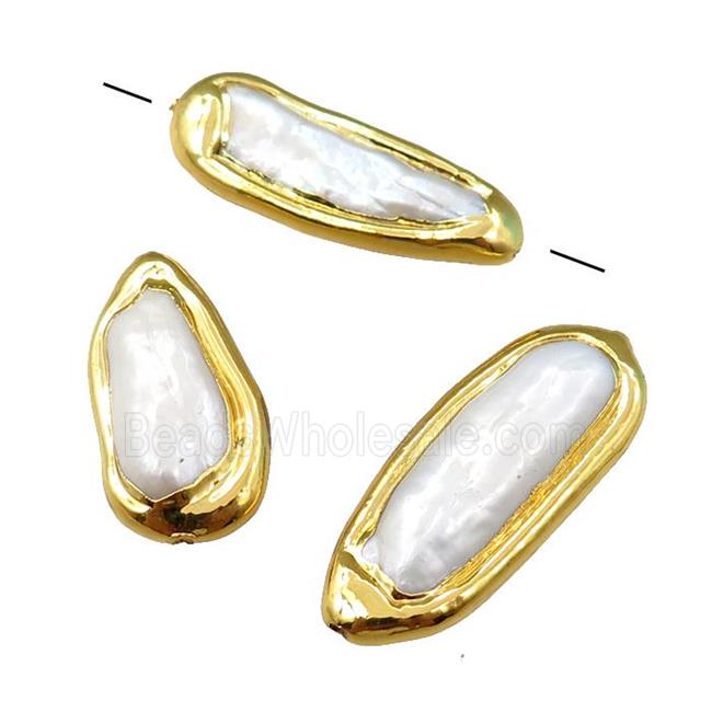 Cultured Pearl Beads, freeform, gold plated