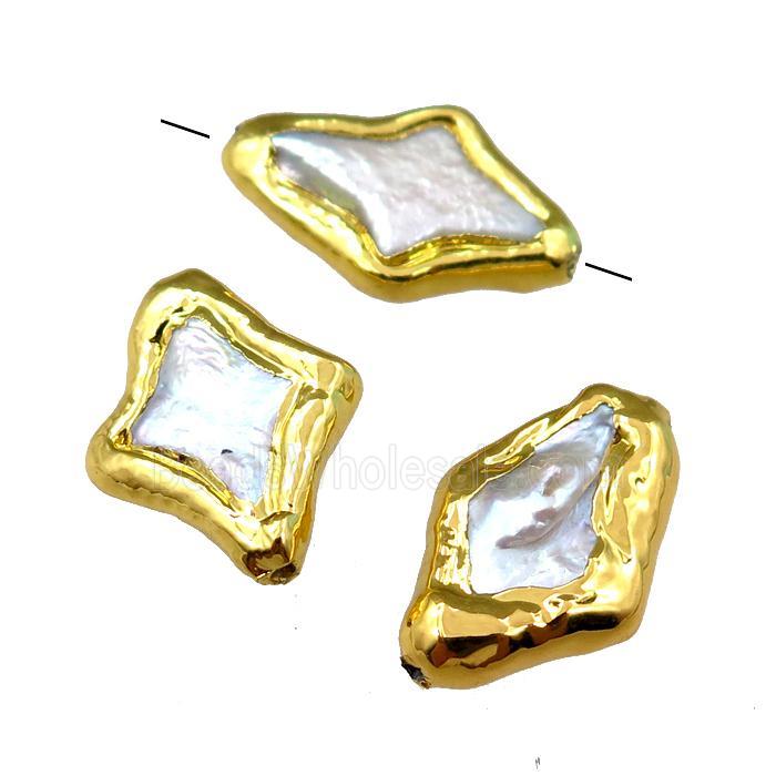 white Cultured Pearl Beads, star, gold plated