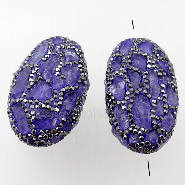 Clay oval Beads paved rhinestone with Amethyst
