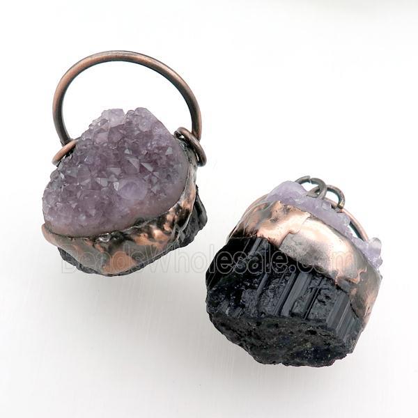 black tourmaline pendant with amehyst, antique red