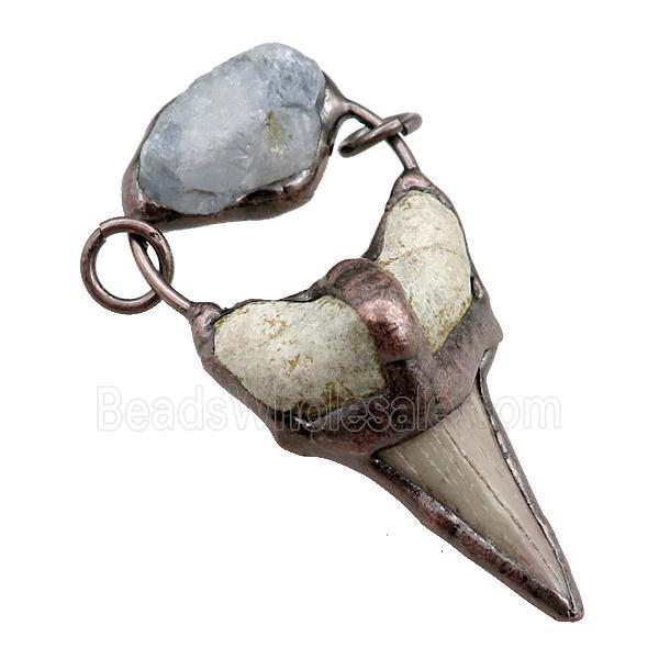 shark tooth pendant with aquamarine, antiqe red