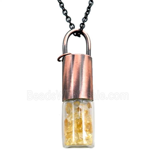 copper perfume bottle Necklace with citrine, antique red